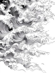 黑白海浪图