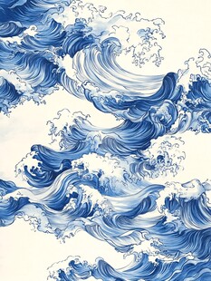 蓝白海浪艺术图案