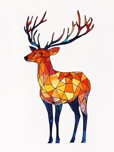 彩色几何风麋鹿插画
