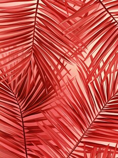 红色棕榈叶纹理背景图