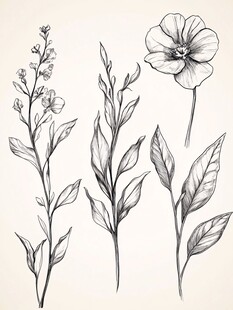 手绘花卉植物线条插画