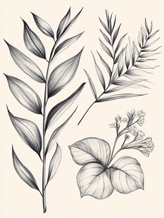 手绘植物叶片花卉插画