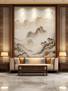 中式客厅的山水壁画之美