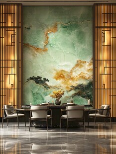 中式奢华餐厅的玉石背景墙