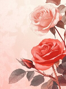 两枝玫瑰的唯美插画