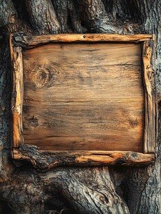 树干上的古朴木质框架