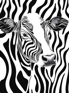 斑马纹奶牛头部艺术插画