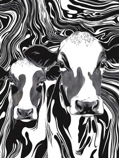黑白奶牛的抽象艺术画面