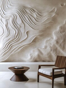 艺术浮雕墙搭配简约桌椅