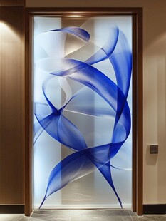 蓝色灵动艺术玻璃门设计