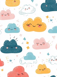 可爱云朵卡通图案背景图