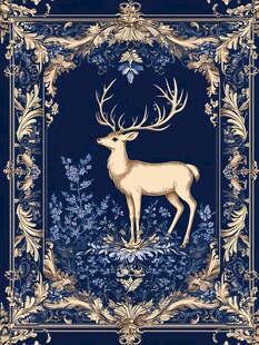 复古风金色边框麋鹿图案