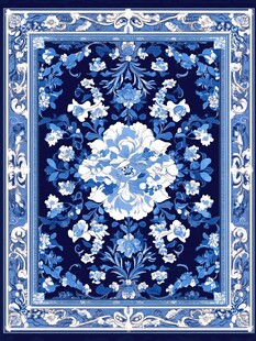 蓝白花卉图案精美地毯