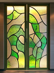 艺术绿调双开彩色玻璃门