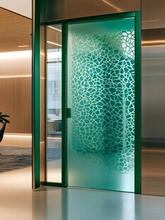 绿色花纹玻璃门室内场景
