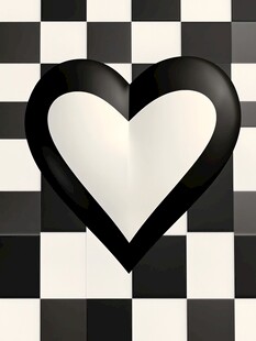 黑白格中的爱心图案
