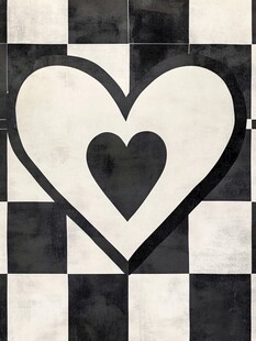 黑白格中的爱心图案