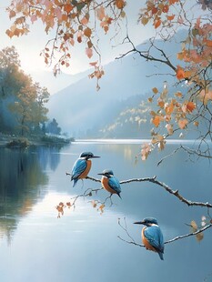 湖畔翠鸟赏秋景