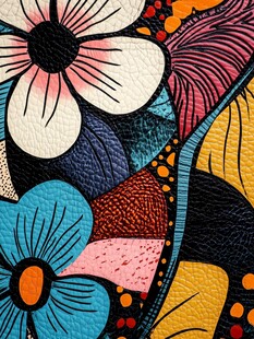 多彩皮革花卉图案细节