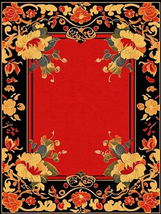 中式花卉红底边框图案