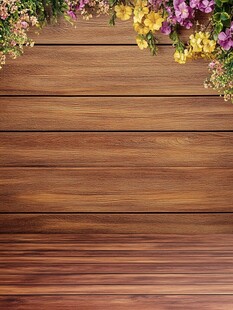 木质背景上的缤纷花卉