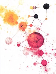 梦幻分子结构水彩艺术图