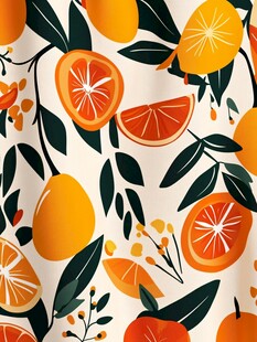 柑橘水果叶子无缝图案
