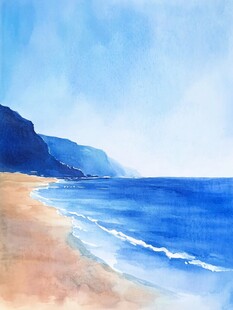 水彩绘就的美丽海岸风光