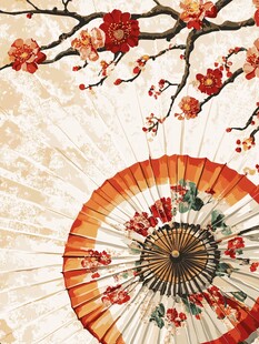 古风油纸伞与繁花枝头