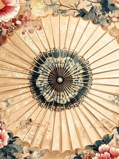 古风油纸伞上的花卉图案