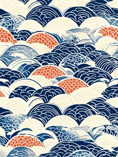 日式海浪锦鲤花纹图案