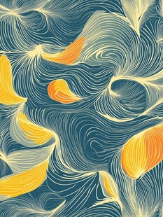 梦幻波纹中的多彩叶片图案