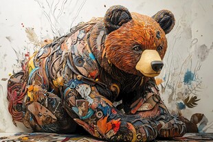 多彩拼贴艺术熊雕塑
