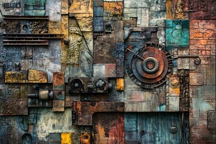 机械风复古拼接金属墙面