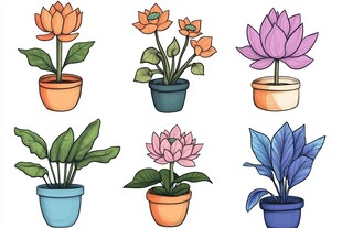 盆栽花卉插画