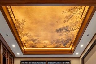 中式书房精美天花板壁画