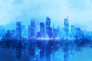 梦幻蓝色科技感城市夜景