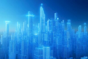 梦幻蓝色未来科技城市景