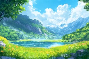 夏日山间湖畔美景