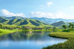 湖畔青山美景如画