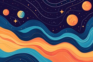 梦幻宇宙星球与流动线条