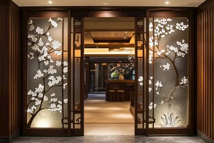 中式典雅雕花隔断室内景