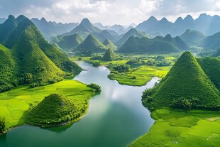 青山绿水间的秀丽田园风光