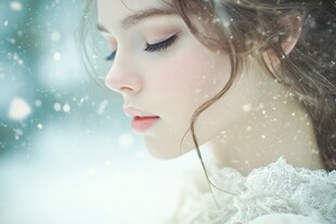 雪中优雅闭眼的美丽女子