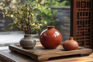 中式陶瓶绿植雅致摆件