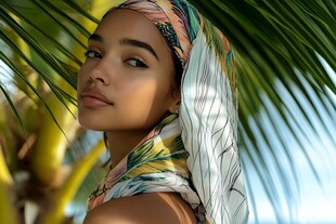 热带风情下的头巾美女