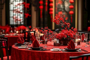 中式喜庆宴会餐桌布置