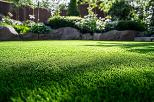 阳光照耀下的翠绿人造草坪