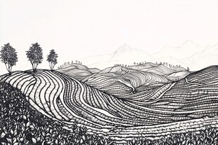 黑白梯田景观图