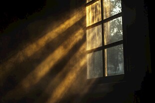 窗间洒入的温暖金色光束